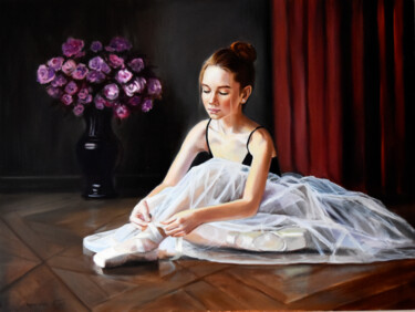 Painting titled "Ballerina, preparin…" by Serghei Ghetiu, Original Artwork, Oil