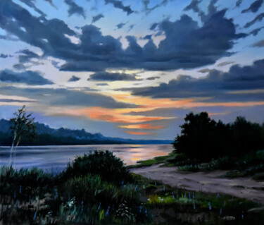 Painting titled "The summer sunset o…" by Serghei Ghetiu, Original Artwork, Oil
