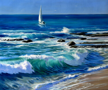 Pittura intitolato "On the coast II" da Serghei Ghetiu, Opera d'arte originale, Olio