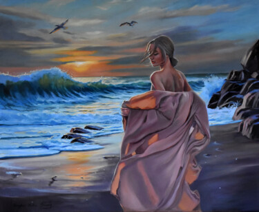 Painting titled "Against the sea win…" by Serghei Ghetiu, Original Artwork, Oil