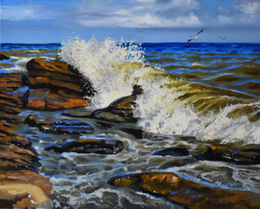 Painting titled "Wild sea" by Serghei Ghetiu, Original Artwork, Oil