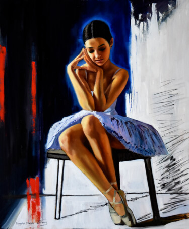 Painting titled "The young ballerina…" by Serghei Ghetiu, Original Artwork, Oil