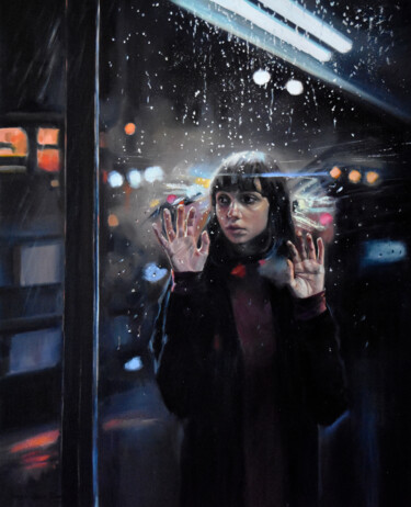 Malerei mit dem Titel "Lost in the rain" von Serghei Ghetiu, Original-Kunstwerk, Öl