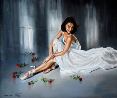 Painting titled "The lover of roses" by Serghei Ghetiu, Original Artwork, Oil