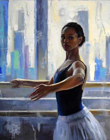 Painting titled "Je suis ballerina IV" by Serghei Ghetiu, Original Artwork, Oil Mounted on Wood Stretcher frame