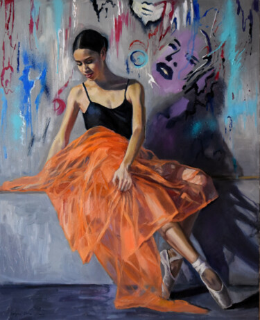 Painting titled "The street ballet d…" by Serghei Ghetiu, Original Artwork, Oil Mounted on Wood Stretcher frame