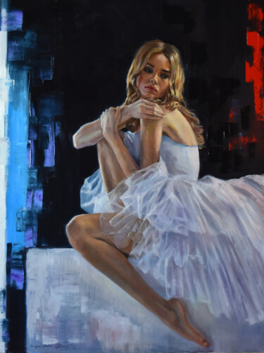 Painting titled "Je suis ballerina V" by Serghei Ghetiu, Original Artwork, Oil Mounted on Wood Stretcher frame