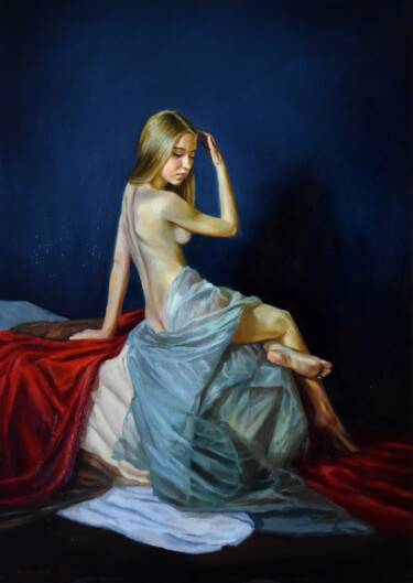 Painting titled "The Grace" by Serghei Ghetiu, Original Artwork, Oil Mounted on Wood Stretcher frame