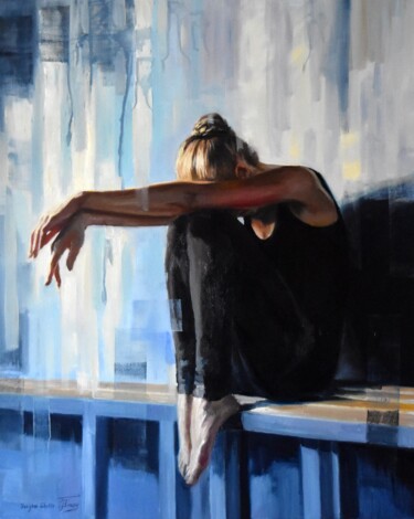 Painting titled "Ballerina, a moment…" by Serghei Ghetiu, Original Artwork, Oil Mounted on Wood Stretcher frame