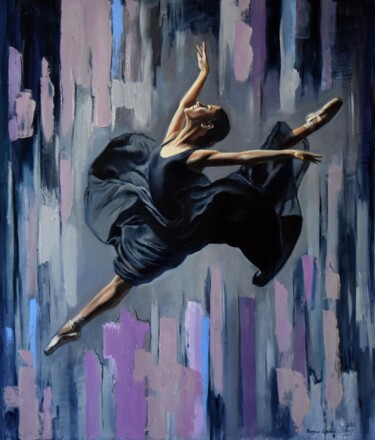 Painting titled "The dancing beauty" by Serghei Ghetiu, Original Artwork, Oil Mounted on Wood Stretcher frame