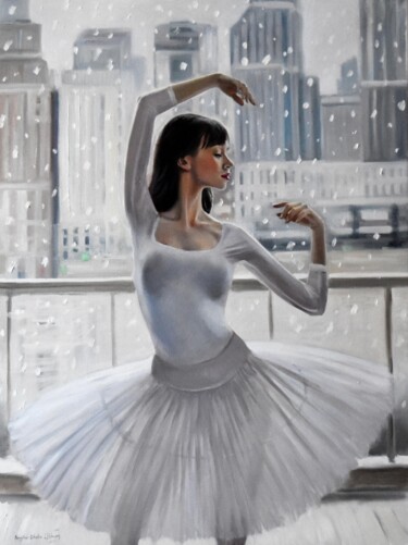 Painting titled "Ballerina, the wint…" by Serghei Ghetiu, Original Artwork, Oil Mounted on Wood Stretcher frame