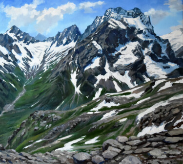 Pittura intitolato "Mountains landscape…" da Serghei Ghetiu, Opera d'arte originale, Olio