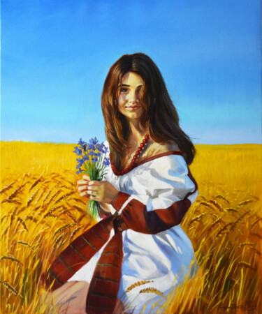 Painting titled "I am Ukraine" by Serghei Ghetiu, Original Artwork, Oil Mounted on Wood Stretcher frame