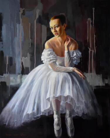 Painting titled "Ballerina, a short…" by Serghei Ghetiu, Original Artwork, Oil Mounted on Wood Stretcher frame