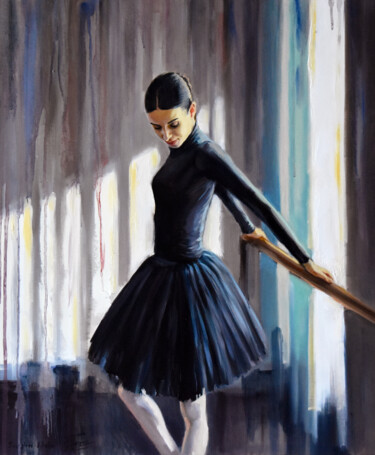 Painting titled "At the ballet schoo…" by Serghei Ghetiu, Original Artwork, Oil Mounted on Wood Stretcher frame
