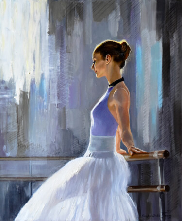 Painting titled "At the ballet class…" by Serghei Ghetiu, Original Artwork, Oil Mounted on Wood Stretcher frame