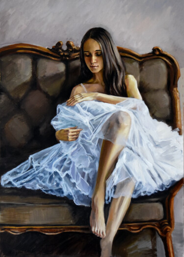 Painting titled "A portrait of the b…" by Serghei Ghetiu, Original Artwork, Oil Mounted on Wood Stretcher frame