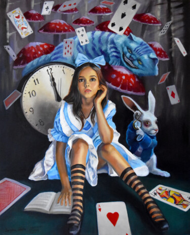 Painting titled "Alice in Wonderland" by Serghei Ghetiu, Original Artwork, Oil Mounted on Wood Stretcher frame