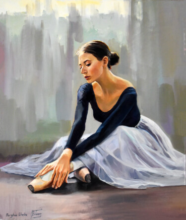 Painting titled "At the ballet schoo…" by Serghei Ghetiu, Original Artwork, Oil Mounted on Wood Stretcher frame