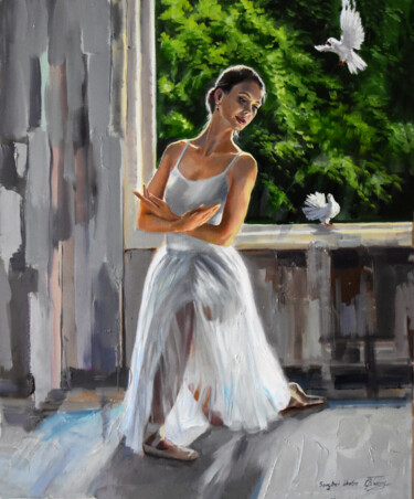 Painting titled "Ballerina, the summ…" by Serghei Ghetiu, Original Artwork, Oil Mounted on Wood Stretcher frame