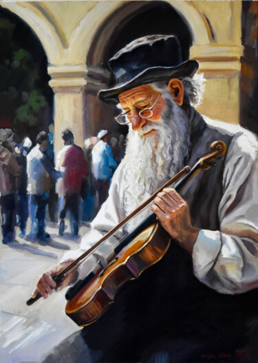 Painting titled "Joseph and his viol…" by Serghei Ghetiu, Original Artwork, Oil Mounted on Wood Stretcher frame