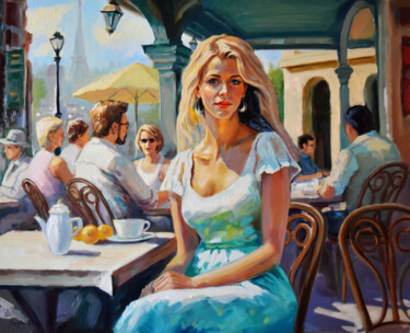 Painting titled "A summer in Paris" by Serghei Ghetiu, Original Artwork, Oil Mounted on Wood Stretcher frame