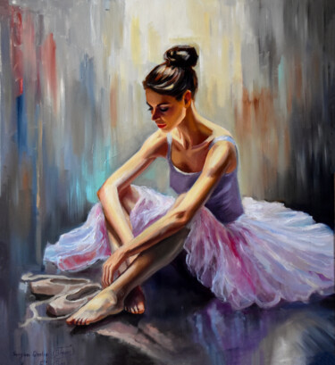 Painting titled "Ballerina, after pe…" by Serghei Ghetiu, Original Artwork, Oil Mounted on Wood Stretcher frame
