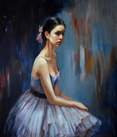 Pintura intitulada "Ballerina, the dark…" por Serghei Ghetiu, Obras de arte originais, Óleo Montado em Armação em madeira