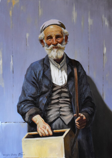 Painting titled "Happy carpenter" by Serghei Ghetiu, Original Artwork, Oil Mounted on Wood Stretcher frame