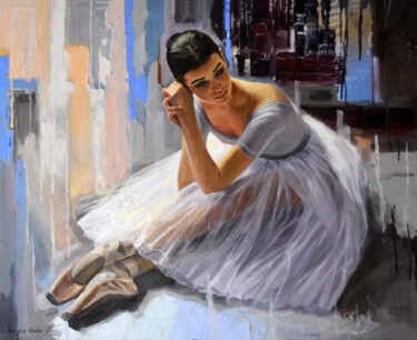 Painting titled "Je suis ballerine V" by Serghei Ghetiu, Original Artwork, Oil Mounted on Wood Stretcher frame