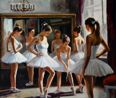 Ζωγραφική με τίτλο "The ballet studio" από Serghei Ghetiu, Αυθεντικά έργα τέχνης, Λάδι Τοποθετήθηκε στο Ξύλινο φορείο σκελετό