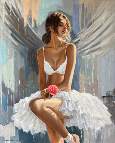 Картина под названием "The ballet angel" - Serghei Ghetiu, Подлинное произведение искусства, Масло Установлен на Деревянная…