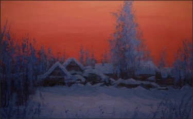 Картина под названием "Зимний закат . Зака…" - Sergik, Подлинное произведение искусства, Масло
