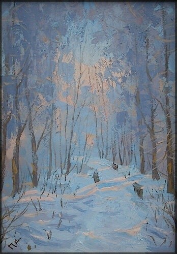 Картина под названием "Зимний парк. Заказа…" - Sergik, Подлинное произведение искусства