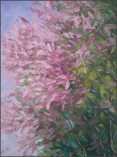 Painting titled "розовая сирень. Зак…" by Sergik, Original Artwork, Oil
