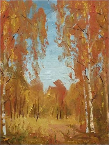 Картина под названием "Золотая осень. Зака…" - Sergik, Подлинное произведение искусства, Масло