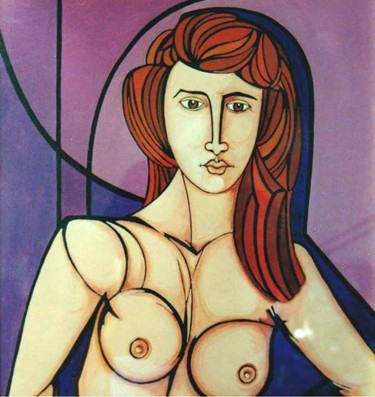 Pittura intitolato "Nudo su fondo viola" da Sergio Billeri, Opera d'arte originale, Olio Montato su Cartone