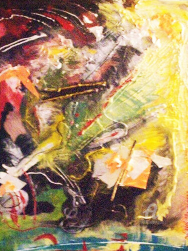 Colagens intitulada "pelea de gallos" por Sergio Cabeza, Obras de arte originais, Colagens