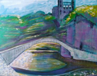 Painting titled "CASTELLO E PONTE DI…" by Sergio Carcereri, Original Artwork, Oil Mounted on Wood Stretcher frame