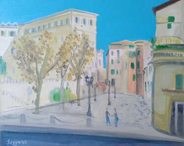 Painting titled "PIAZZA VINCENZO MUC…" by Sergio Carcereri, Original Artwork, Oil Mounted on Wood Stretcher frame