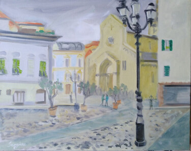 Painting titled "SCORCIO DI SANREMO…" by Sergio Carcereri, Original Artwork, Oil Mounted on Wood Stretcher frame