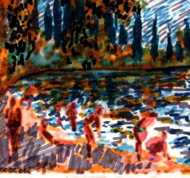 Disegno intitolato "bagnanti alla baia…" da Sergio Carcereri, Opera d'arte originale, Inchiostro