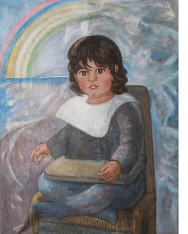 Pittura intitolato "ritratto di bimbo" da Sergio Carcereri, Opera d'arte originale, Olio Montato su Telaio per barella in le…