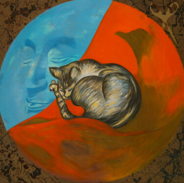 Pittura intitolato "Monaco e gatto" da Sergio Carcereri, Opera d'arte originale, Olio