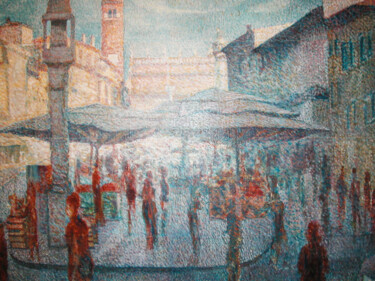 Pittura intitolato "Piazza Erbe a Veron…" da Sergio Carcereri, Opera d'arte originale, Olio