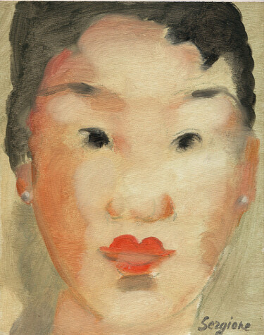 Pittura intitolato "Volti giapponesi 2" da Sergio Carcereri, Opera d'arte originale, Olio Montato su Altro pannello rigido