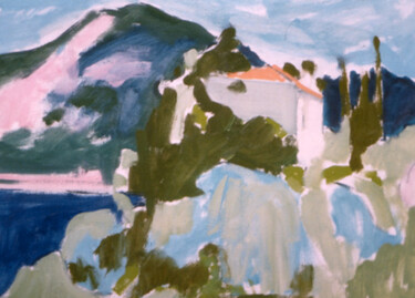 Pittura intitolato "Veduta sul lago di…" da Sergio Carcereri, Opera d'arte originale, Olio