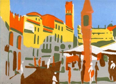 Pittura intitolato "Piazza Erbe a Verona" da Sergio Carcereri, Opera d'arte originale, Tempera