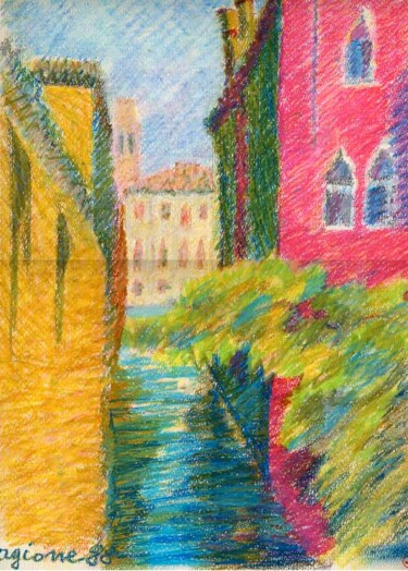 Tekening getiteld "Scorcio di Venezia" door Sergio Carcereri, Origineel Kunstwerk, Pastel