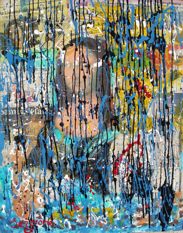 Pittura intitolato "Povera Gioconda" da Sergio Carcereri, Opera d'arte originale, Olio Montato su Pannello di legno